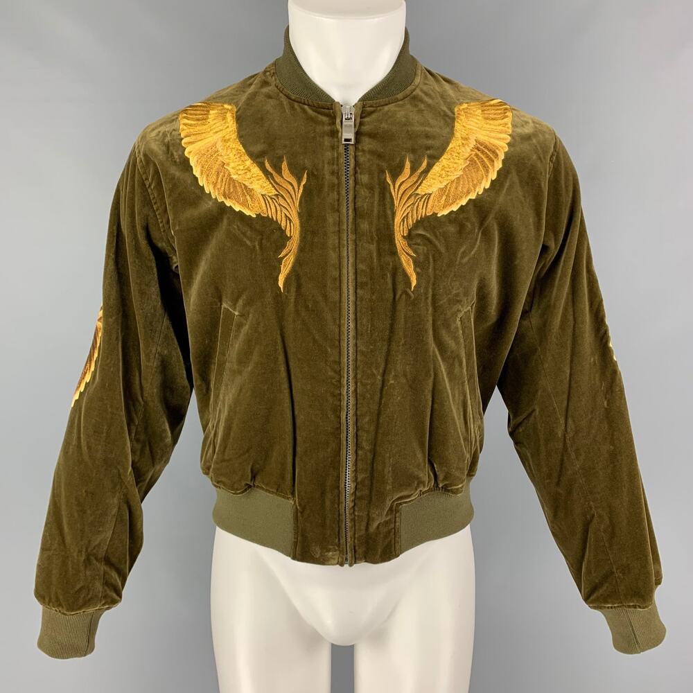 CHRISTIAN DADA FW 19 Size 34 Olive Gold Embroidery Cotton Velvet Jacket
